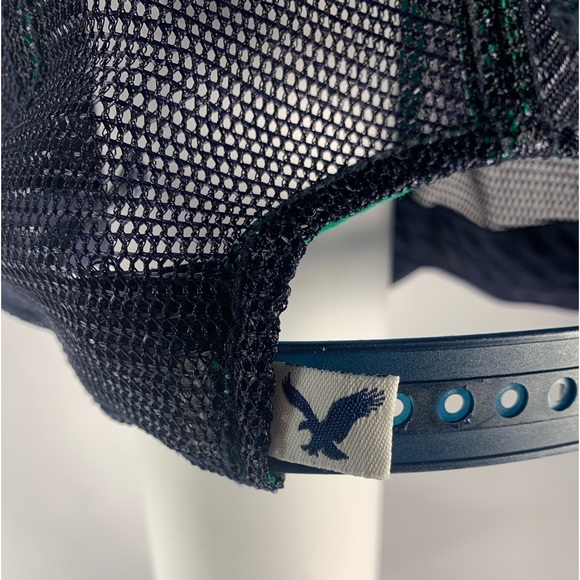 AM Eagle Spell Out Distressed Hat Dark Blue Snapback Knit Trucker Cap - Picture 4 of 7